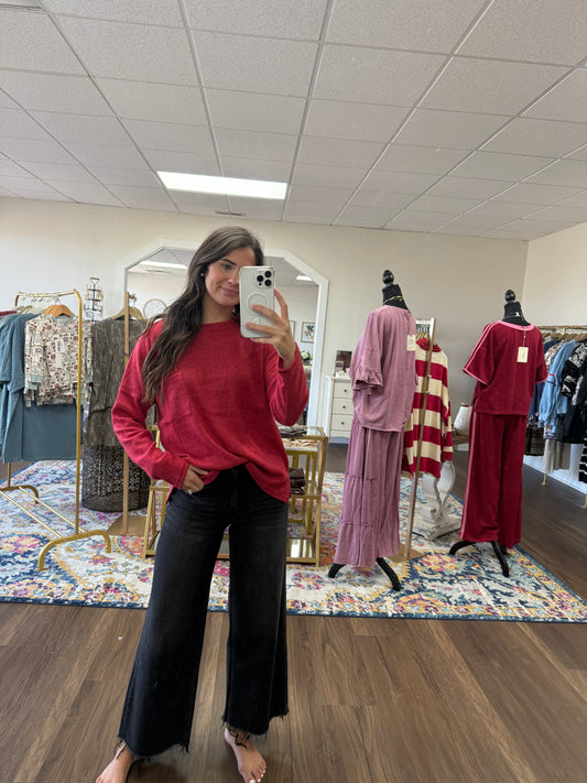 Ribbed Hailey Sweater in Dark Red