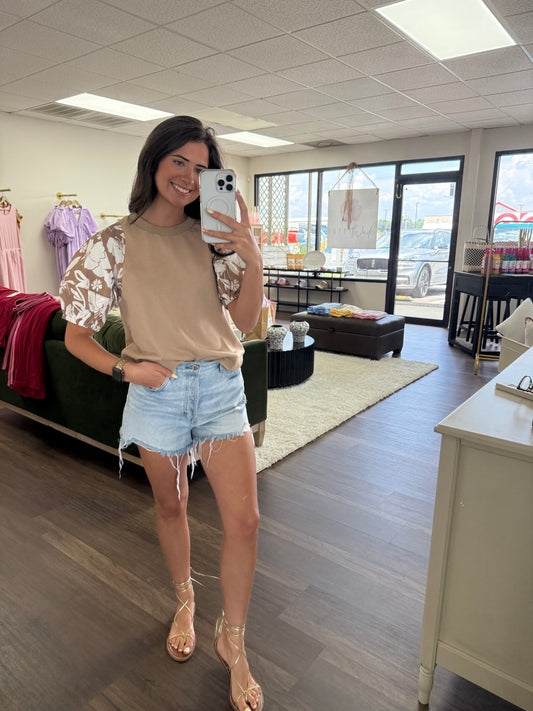 Tan Floral Sleeve Top