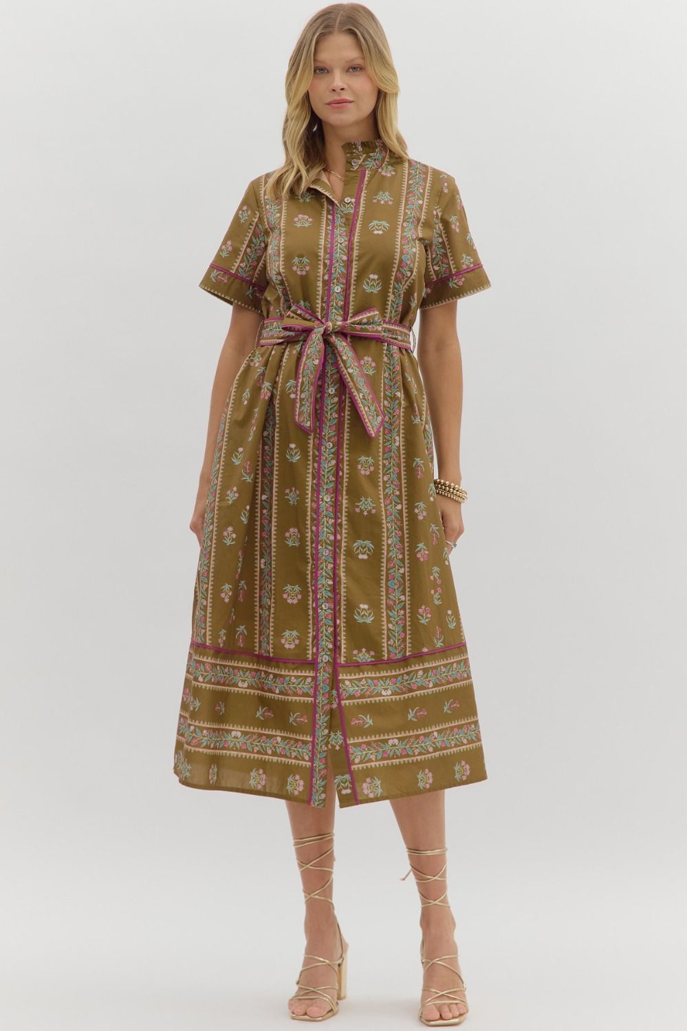 Linear Floral Belted Dress