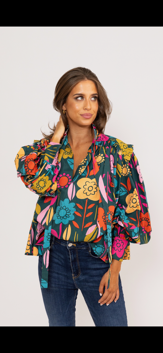 Retro Garden Ruffle Top