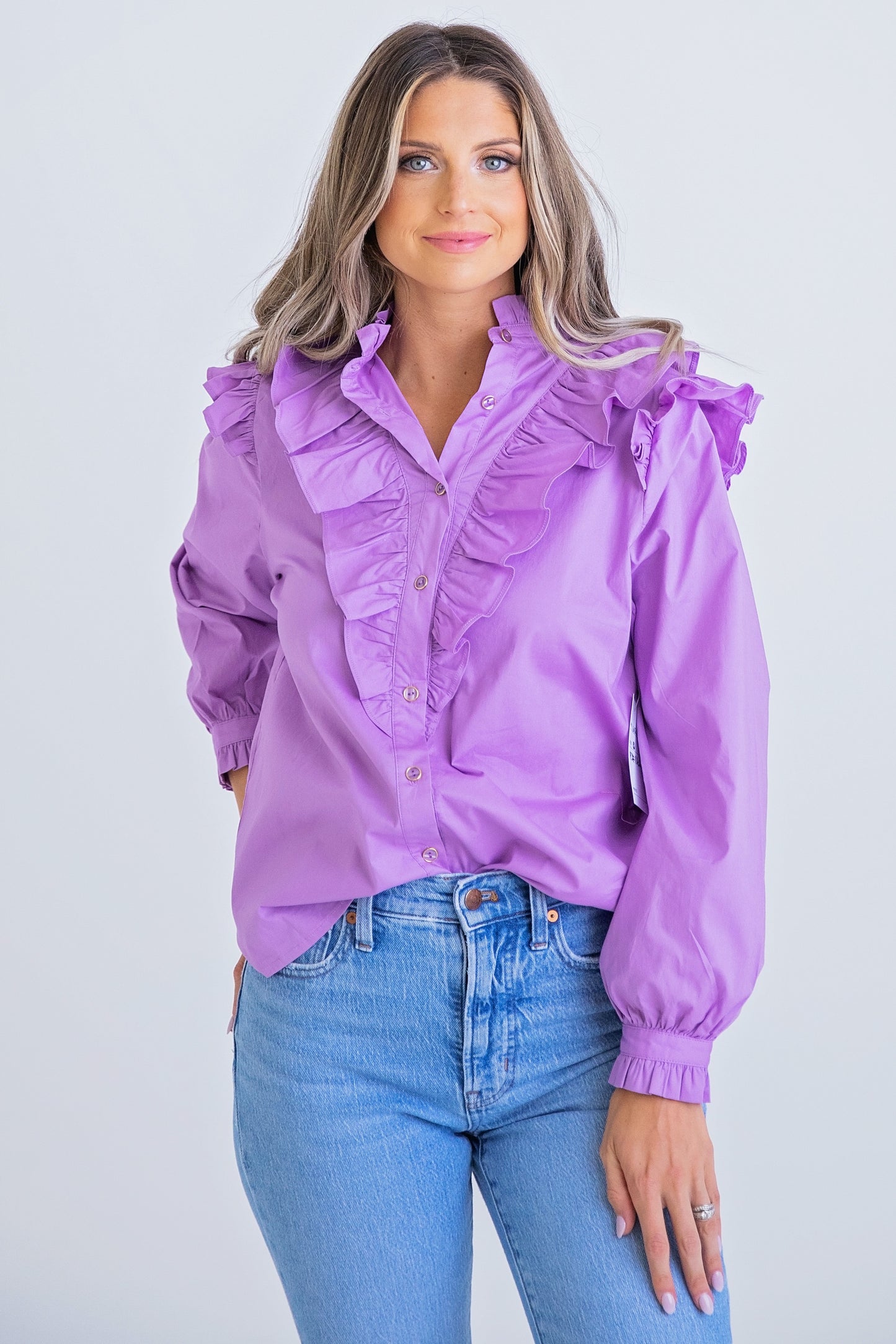 Purple Poplin Ruffle Top