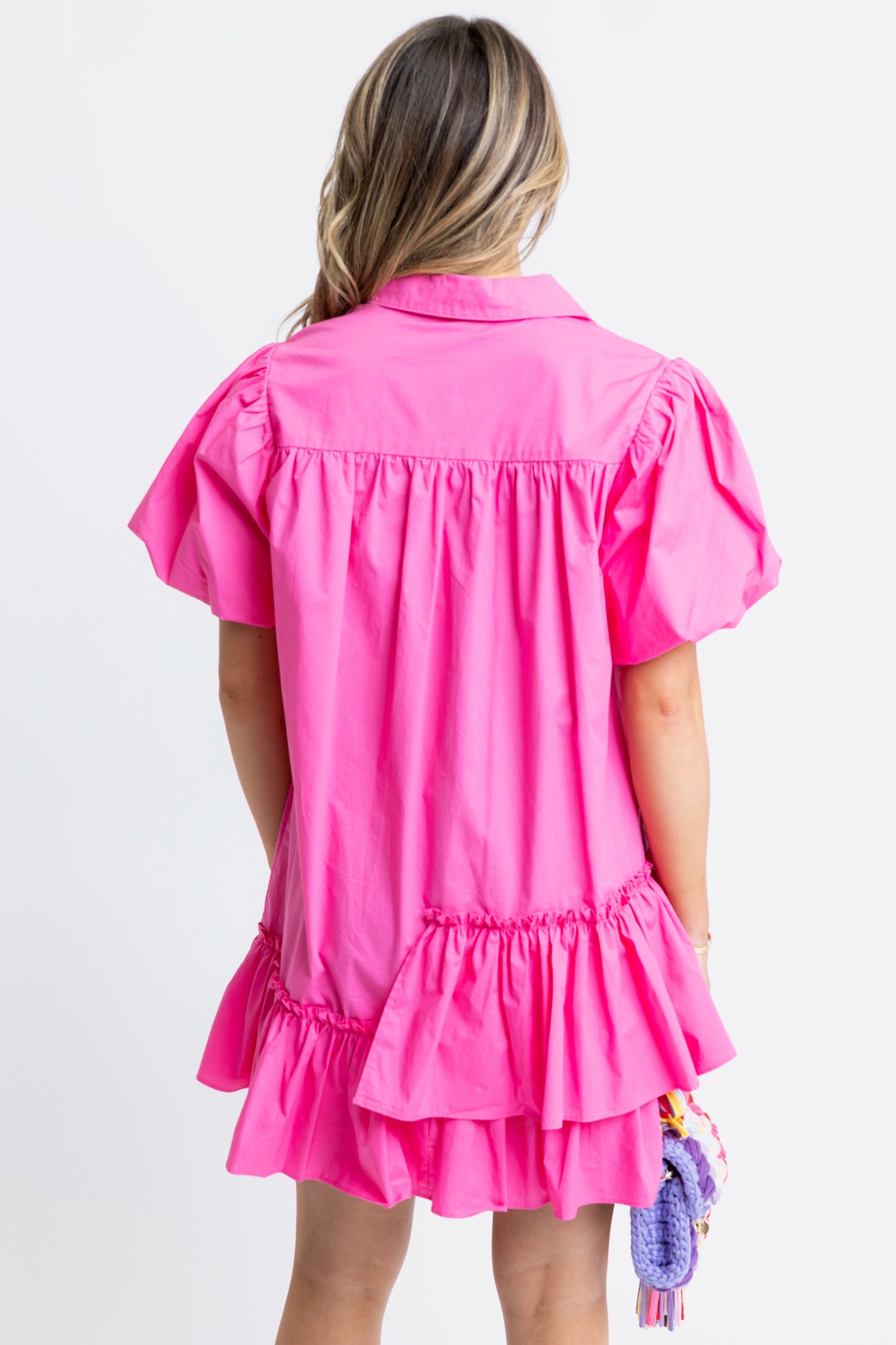 Pink Ruffle Shirt Dress