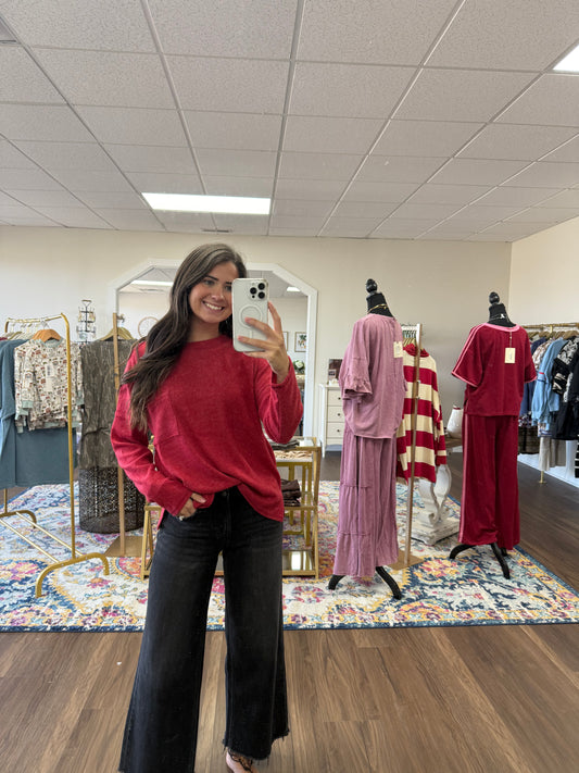 Ribbed Hailey Sweater in Dark Red