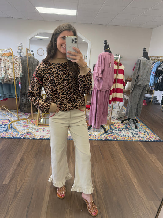 Stone Ruffle Denim Pants