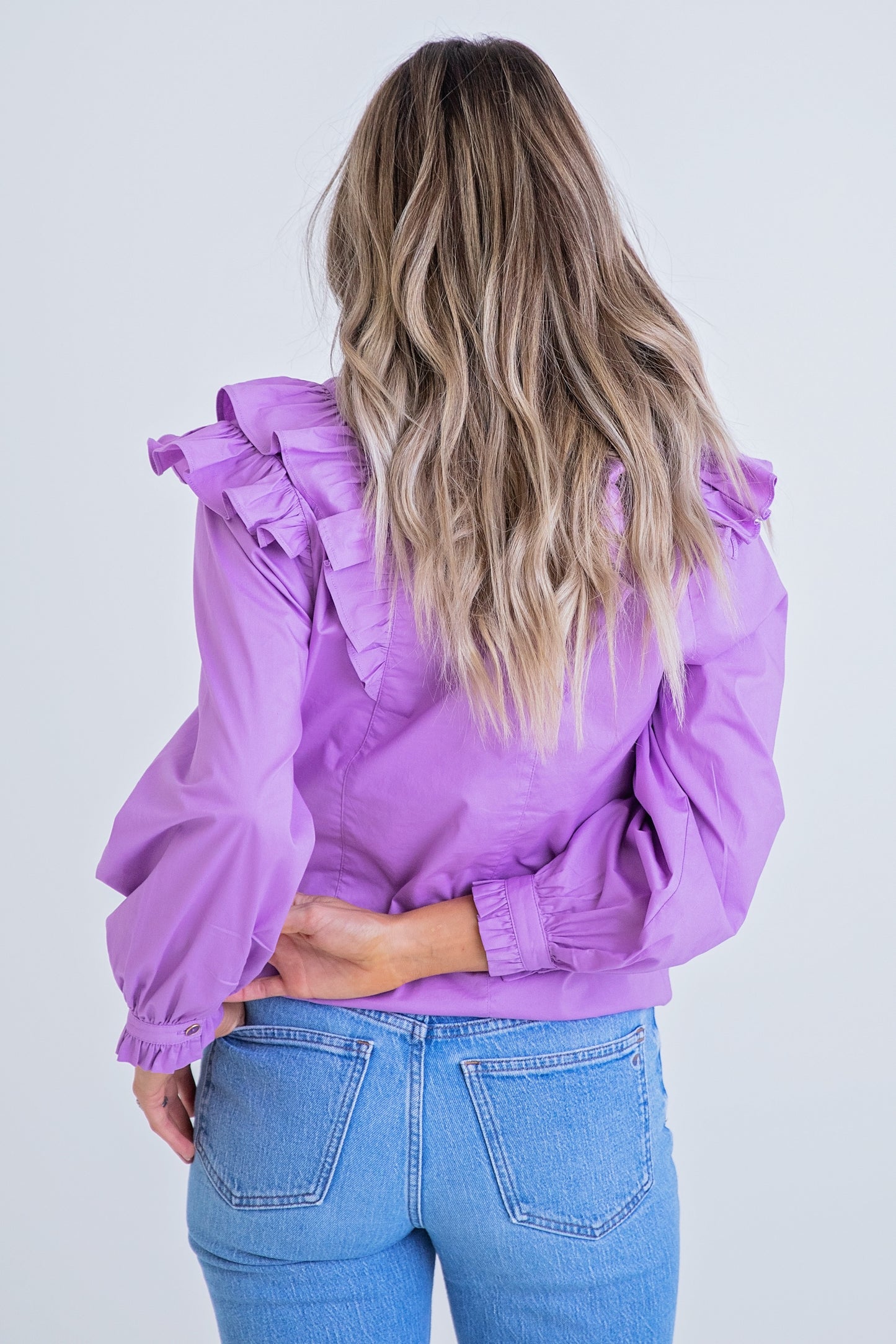 Purple Poplin Ruffle Top