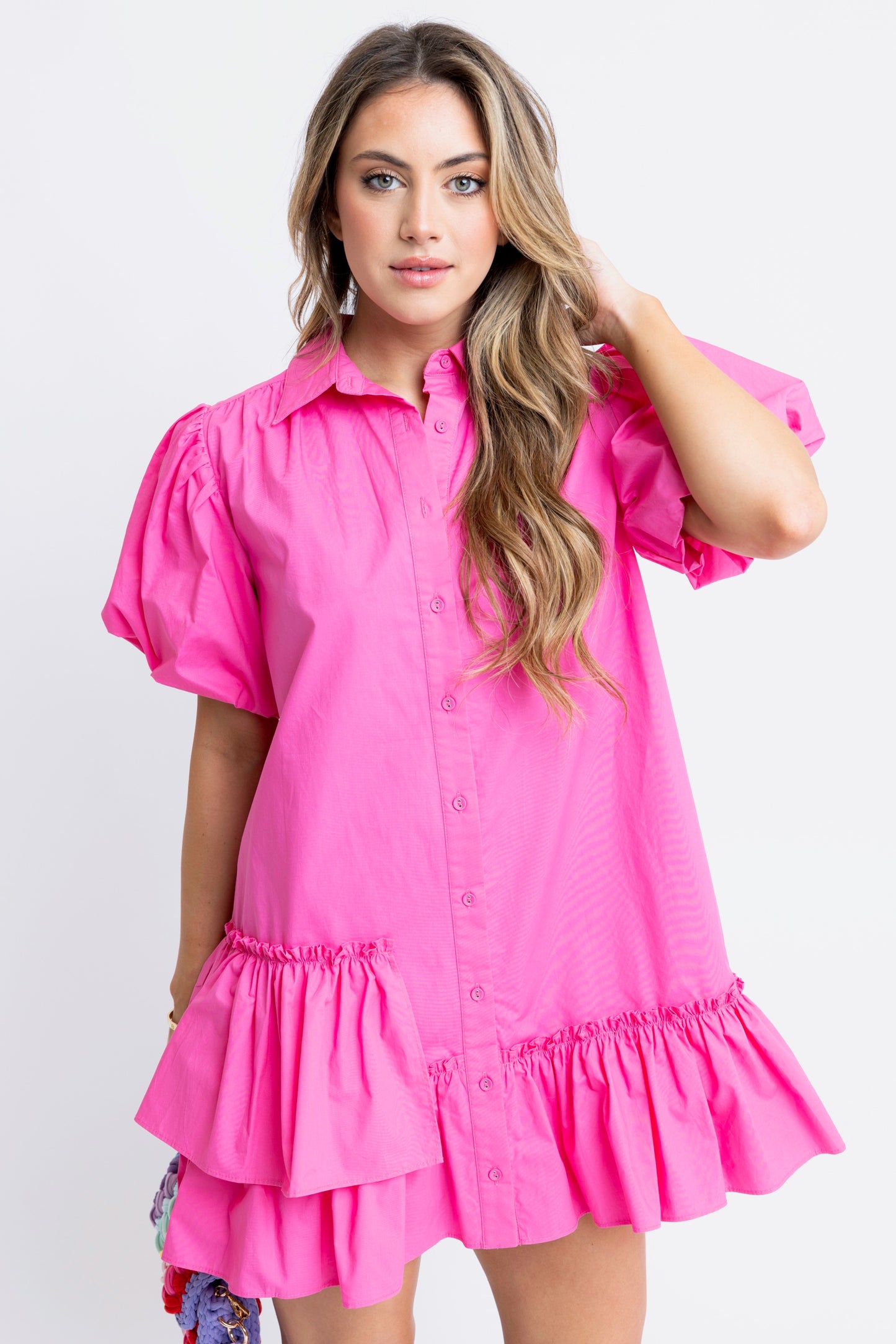 Pink Ruffle Shirt Dress