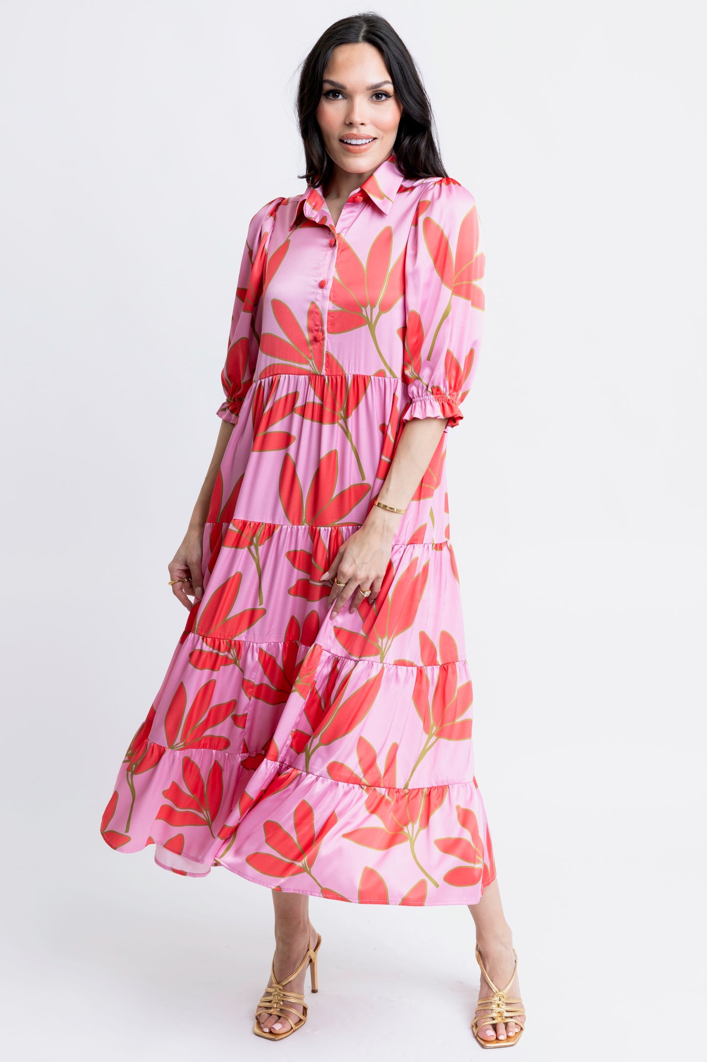 Satin Palm Tiered Maxi