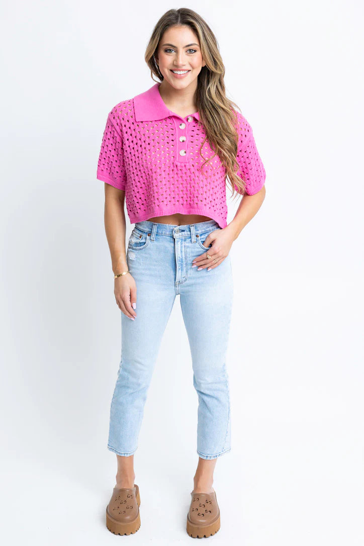 Pink Novelty Button Sweater