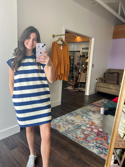 Navy Striped T-Shirt Dress