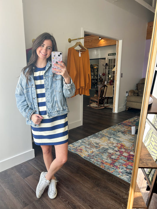 Navy Striped T-Shirt Dress