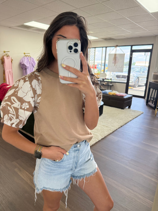 Tan Floral Sleeve Top